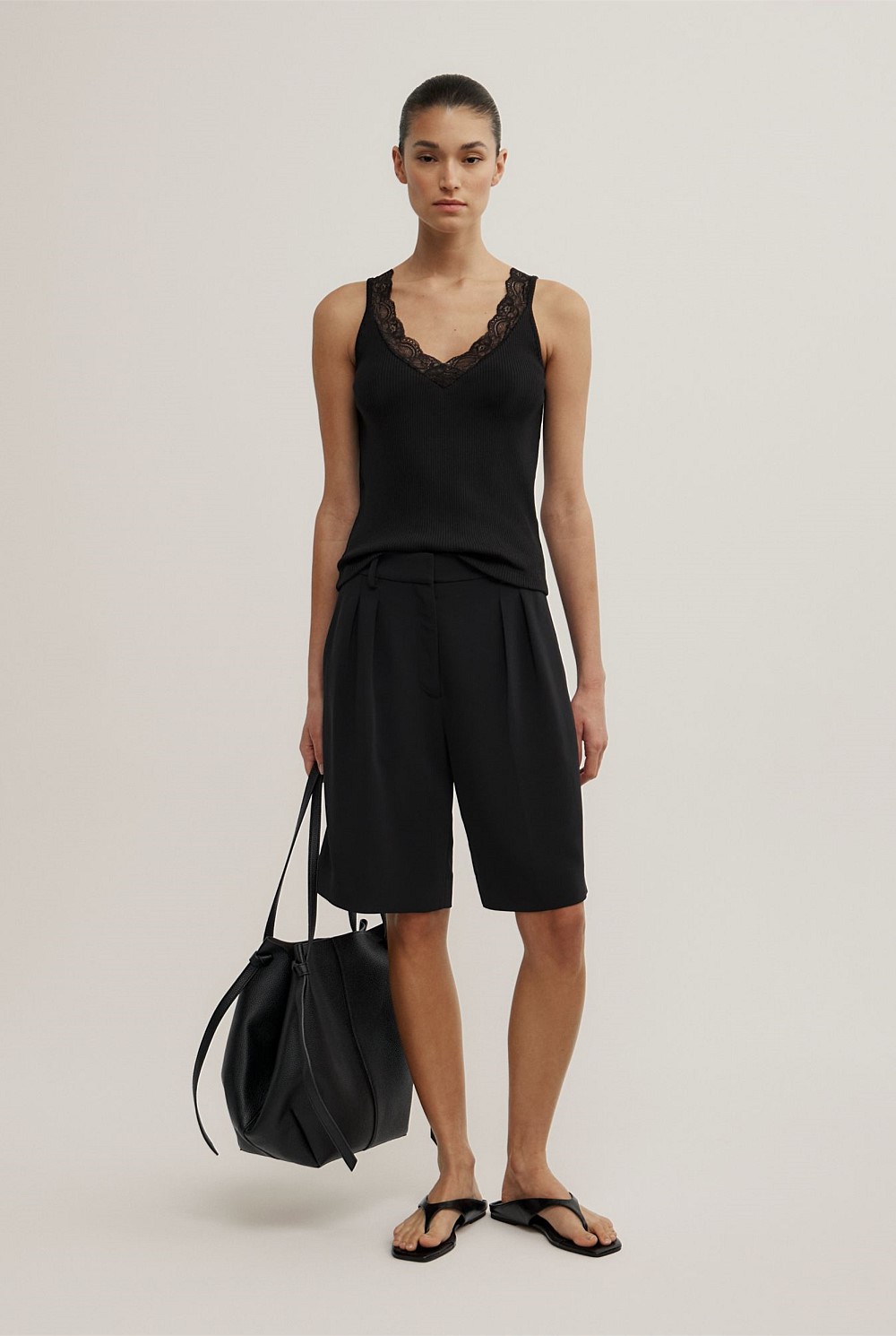 Black Lace Rib Tank Top - Women's Sleeveless Tops | Witchery