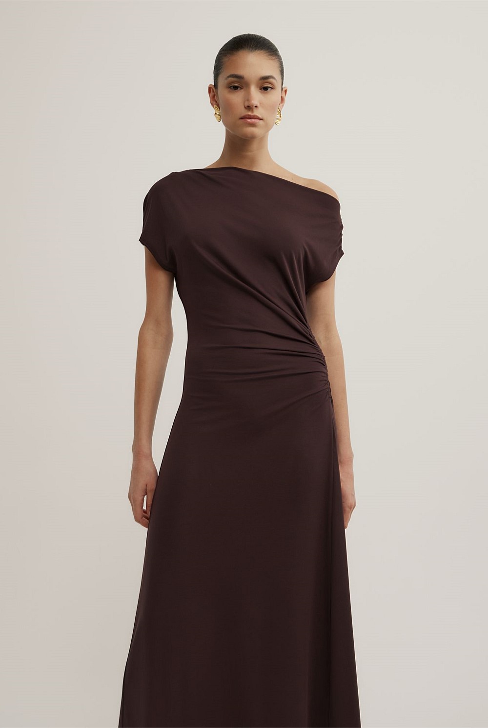 brown off shoulder dress Zapaka Women Dark Brown Formal Dress Off the Shoulder Mermaid Long Party Dress, Dark Brown / US2 main image 1