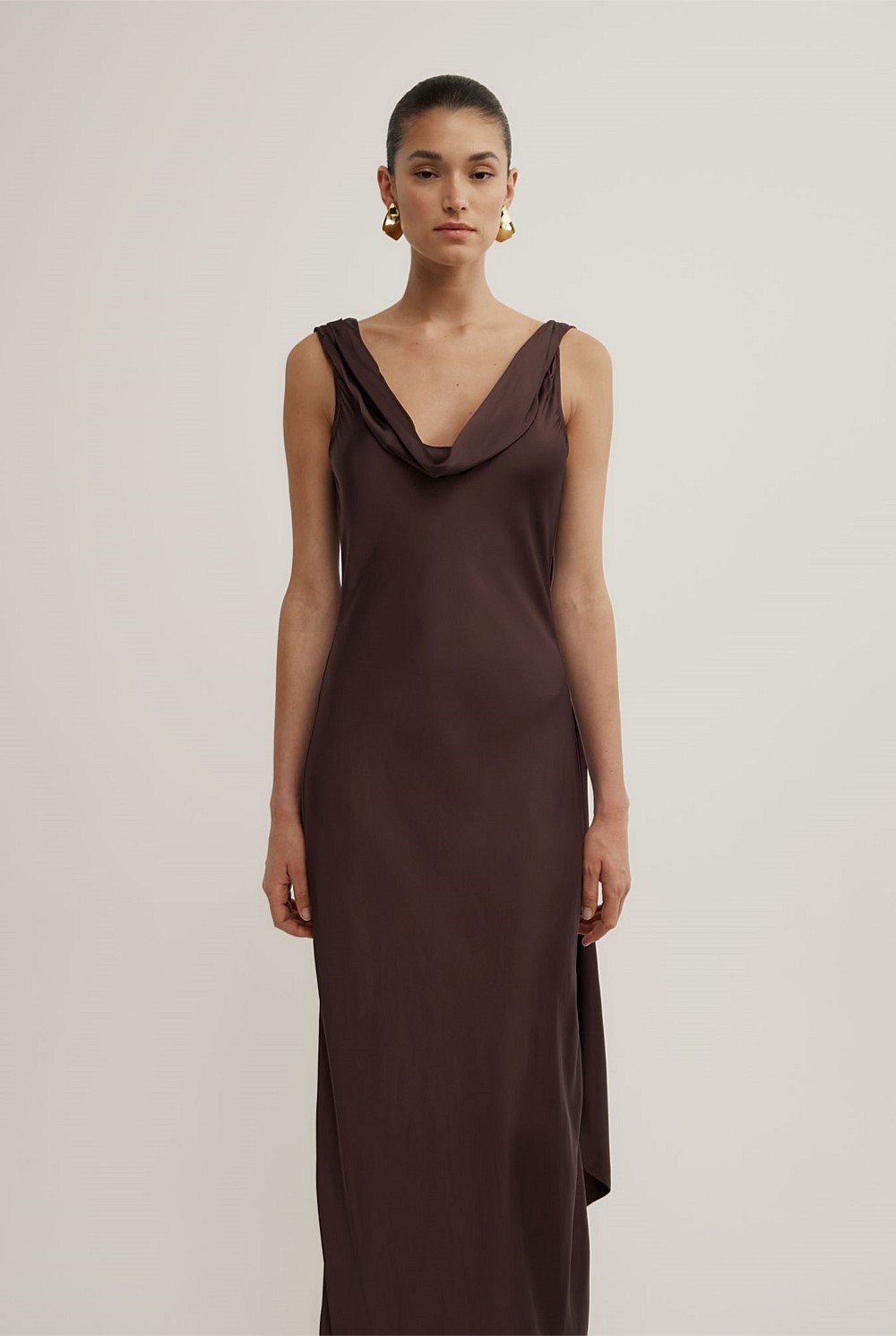brown satin dress with scarf Satin Polka Dot Scarf Mini Dress Brown – Clothe Boutique