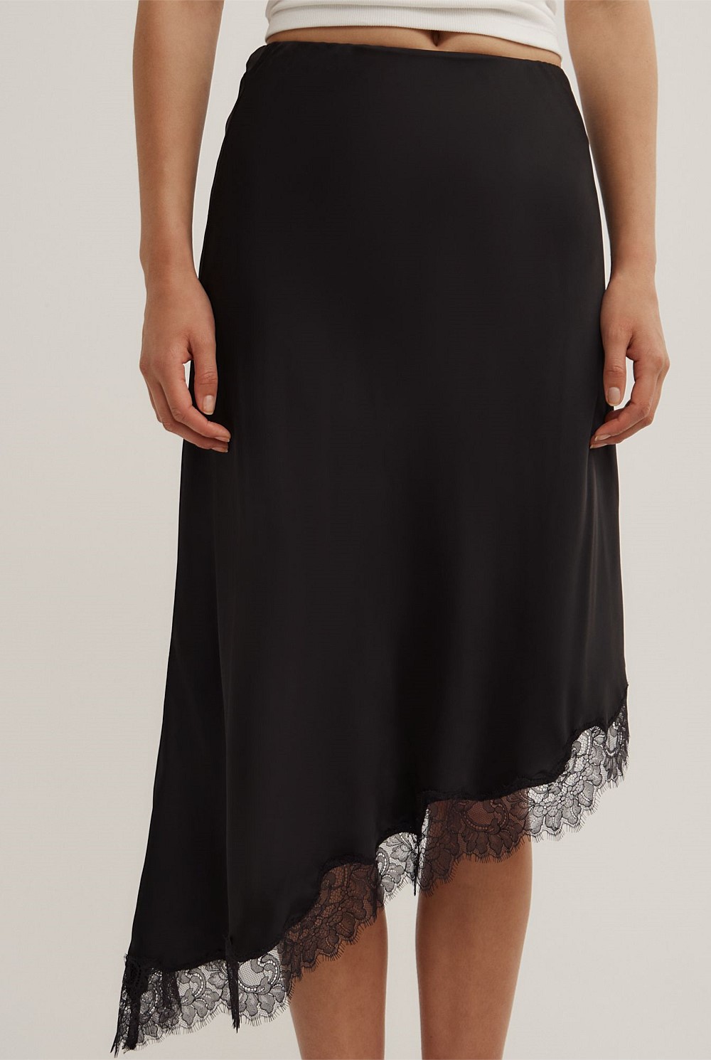 Black Asymmetric Lace Skirt - Women's Midi Skirts | Witchery