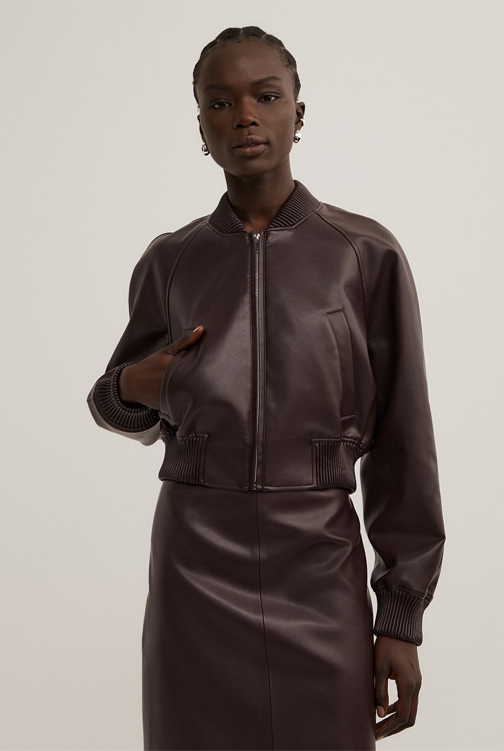 Bitter Chocolate Cropped Bomber - Women's Jackets | Witchery